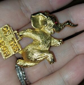 Gold Elephant Brooch With Ruby eye
